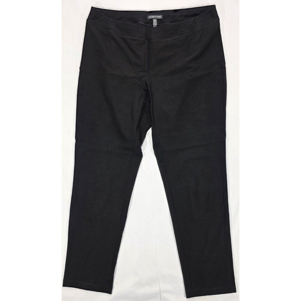 Eileen Fisher Washable Stretch Crepe Slim Ankle Pants Black Womens M System Crop